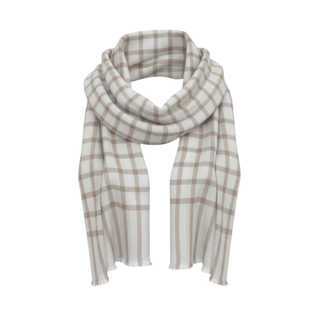 Check White Cashmere Scarf
